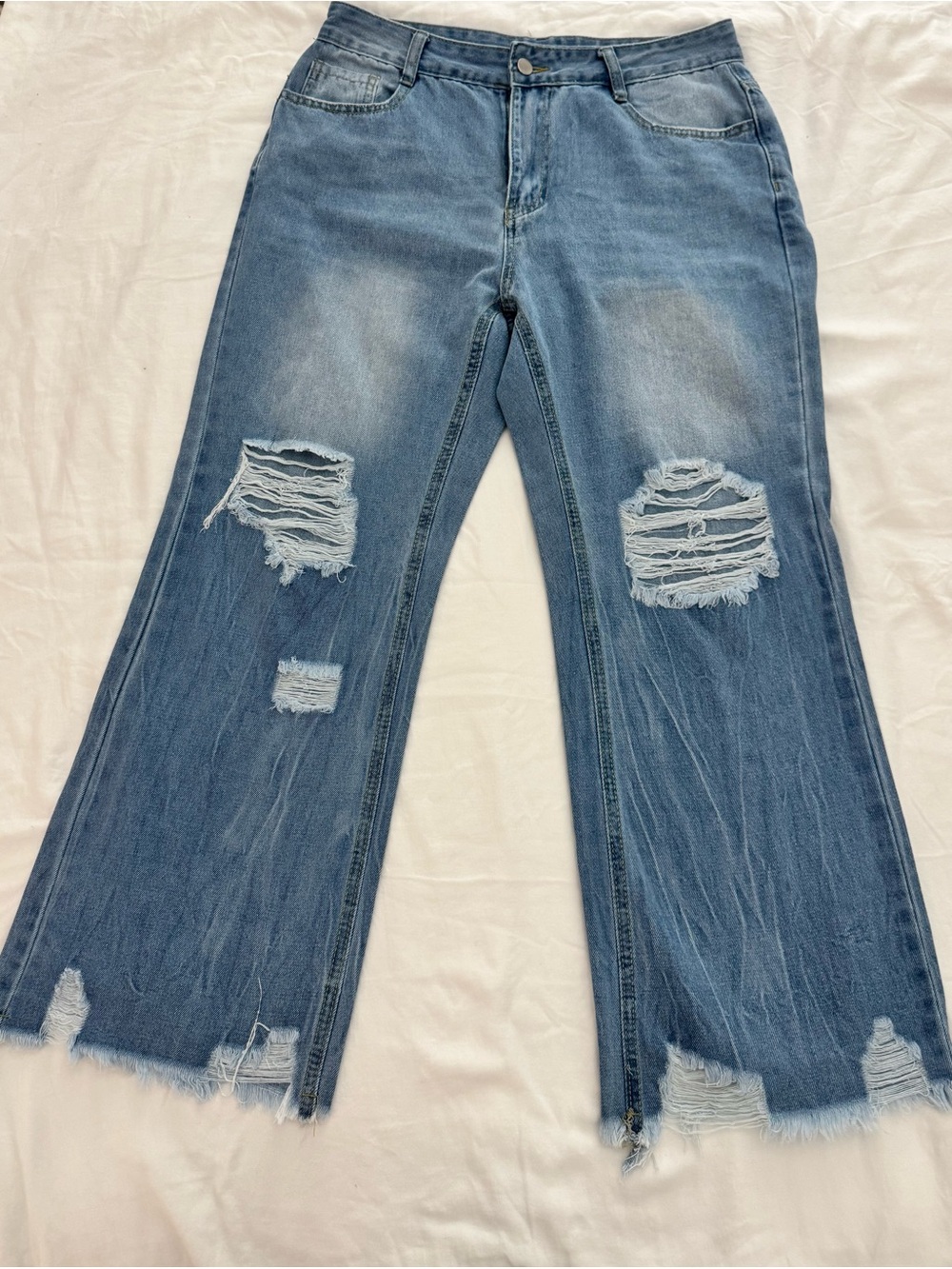 Distressed Wide-Leg Women’s Jeans - Blue From TikTok